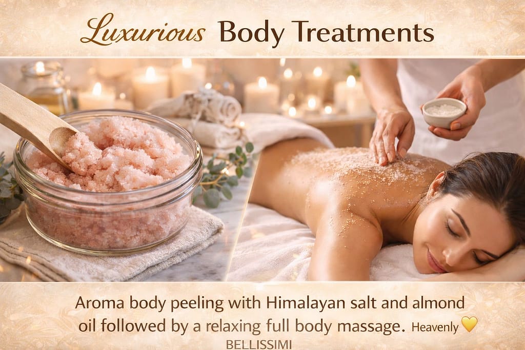 Luxury body peeling with Himalayan salt and almond oil followed by relaxing massage at Bellissimi Marbella