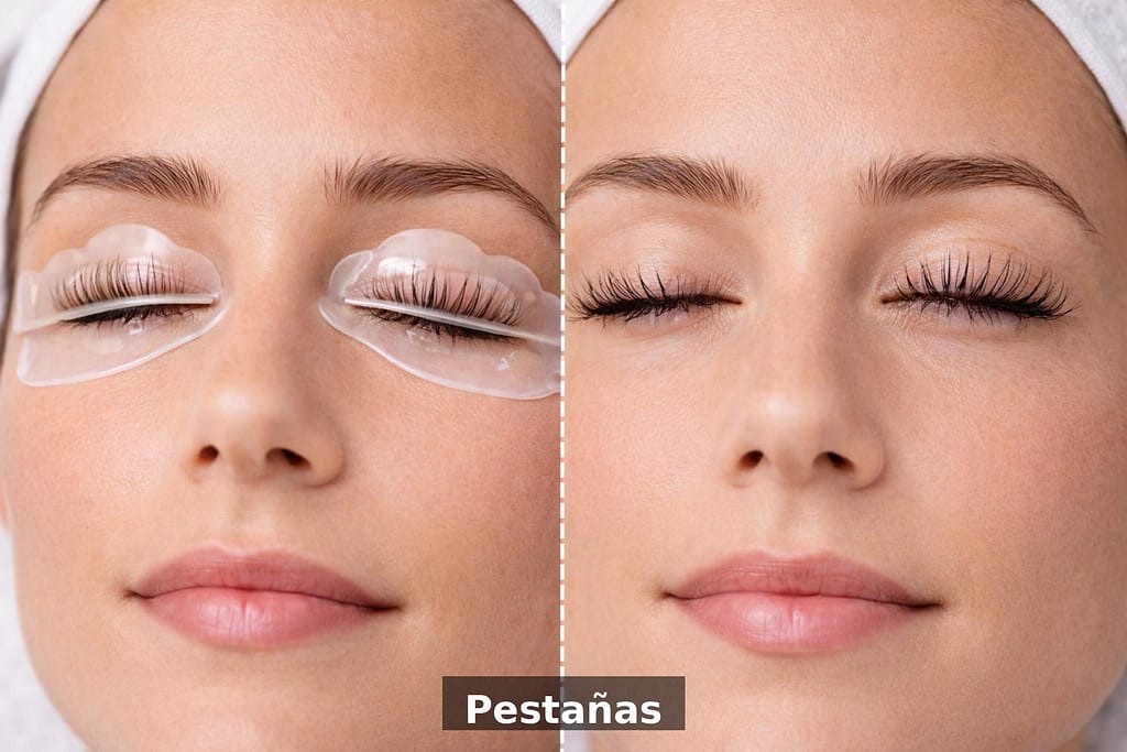 Comparación antes y después del lifting de pestañas con efecto natural