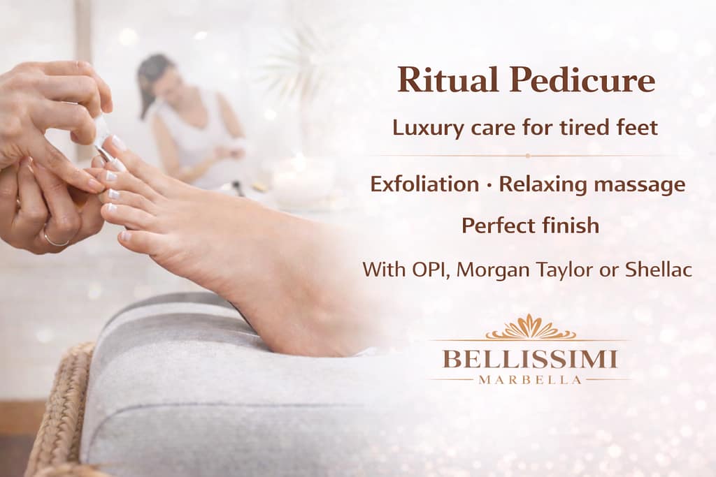 Luxury pedicure ritual in Marbella – professional foot care with OPI and Shellac at Bellissimi Marbella