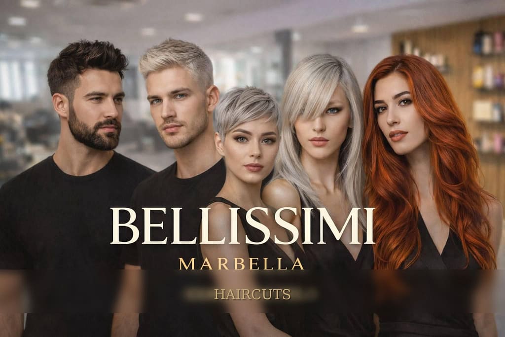 Bellissimi Marbella luxury hair salon – modern women’s and men’s haircuts inside an elegant salon interior with refined styling.