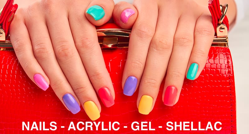 Colorful gel nails at Hair & Beauty BELLISSIMI MARBELLA – nail design with acrylic, gel, and Shellac in Marbella