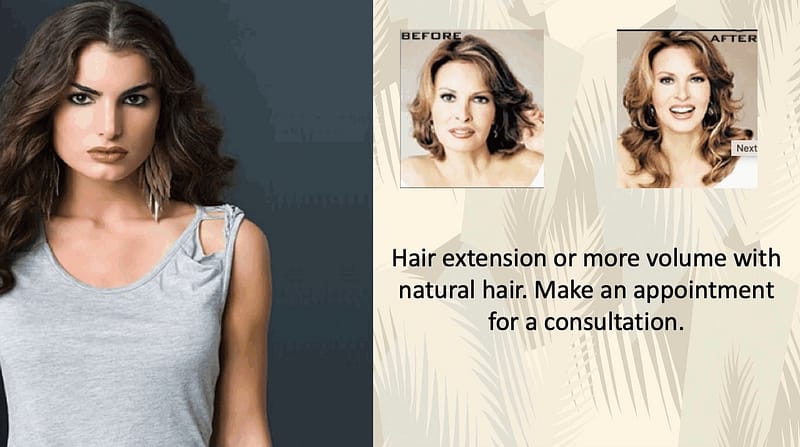 Hair extension and hair thickening with natural hair at Hair & Beauty BELLISSIMI MARBELLA – before and after, more volume and natural results