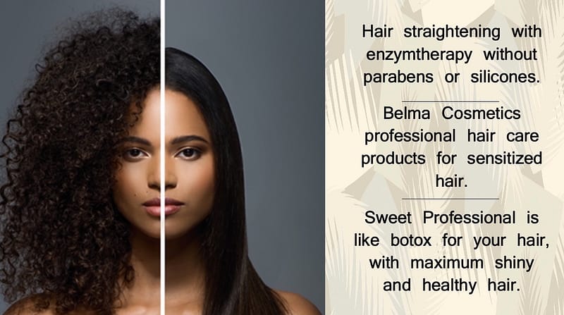 Hair straightening with enzymotherapy at Hair & Beauty BELLISSIMI MARBELLA – before and after, no parabens or silicones, healthy shiny hair