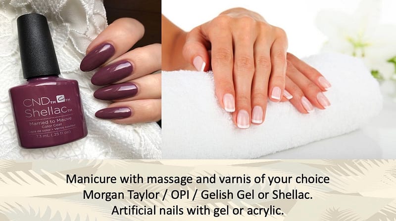 Manicure with massage and nail polish of your choice at Hair & Beauty BELLISSIMI MARBELLA – artificial nails with gel or acrylic in Marbella