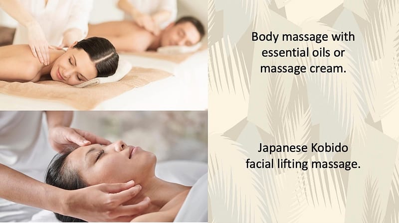 Body massage with essential oils or massage cream and Japanese Kobido facial massage at Hair & Beauty BELLISSIMI MARBELLA