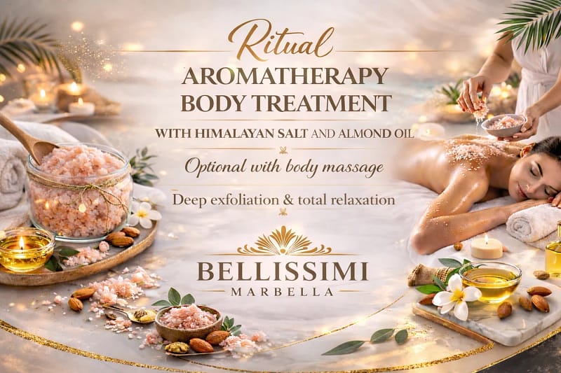 Aromatherapy body treatment in Marbella with Himalayan salt and almond oil – deep exfoliation and total relaxation at Bellissimi Marbella