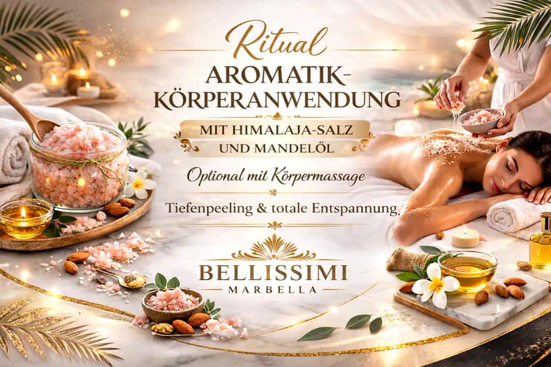 Aromatik Körperanwendung in Marbella mit Himalaya-Salz und Mandelöl – entspannendes Tiefenpeeling bei Bellissimi Marbella