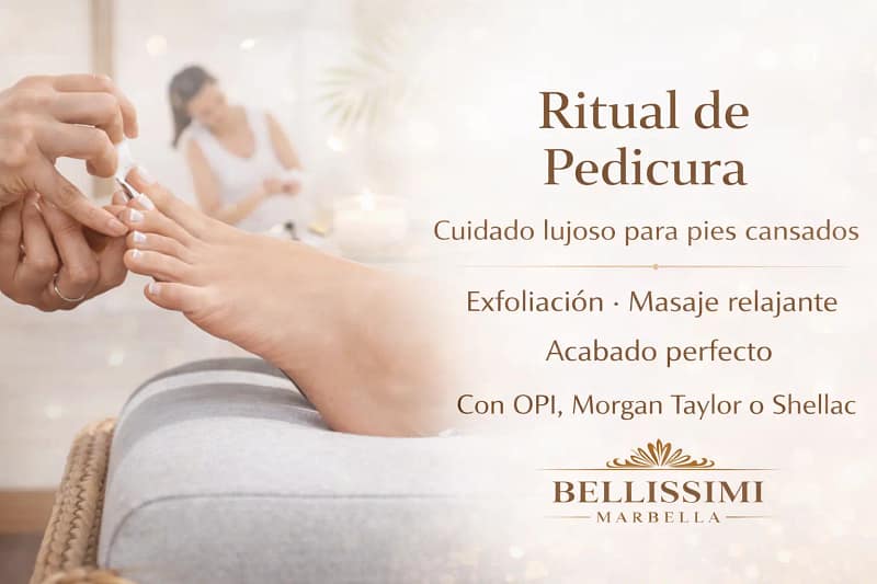 Ritual de pedicura en Marbella – tratamiento profesional con OPI y Shellac en Bellissimi Marbella