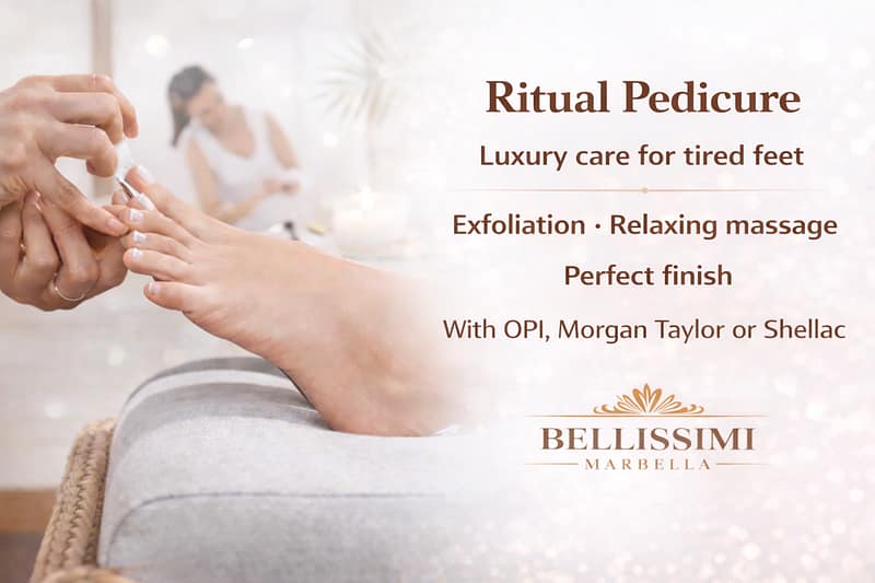 Luxury pedicure ritual in Marbella – professional foot care with OPI and Shellac at Bellissimi Marbella